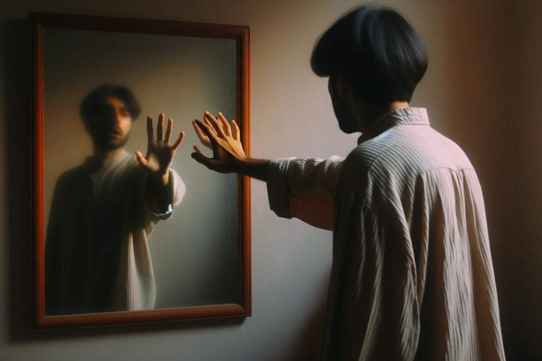 Mann står foran et speil