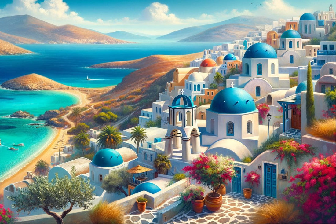 Et maleri av landskapet i Hellas