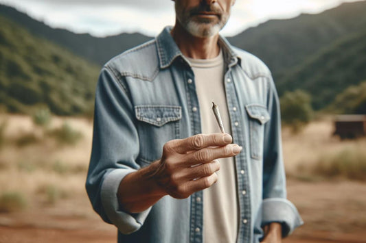 Middelaldrende mann med cannabis i hånden