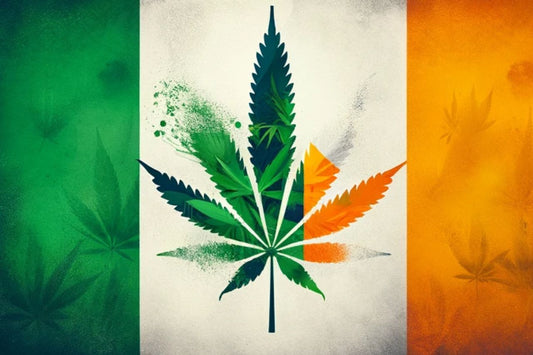 Fargen på det irske flagget og et cannabisblad