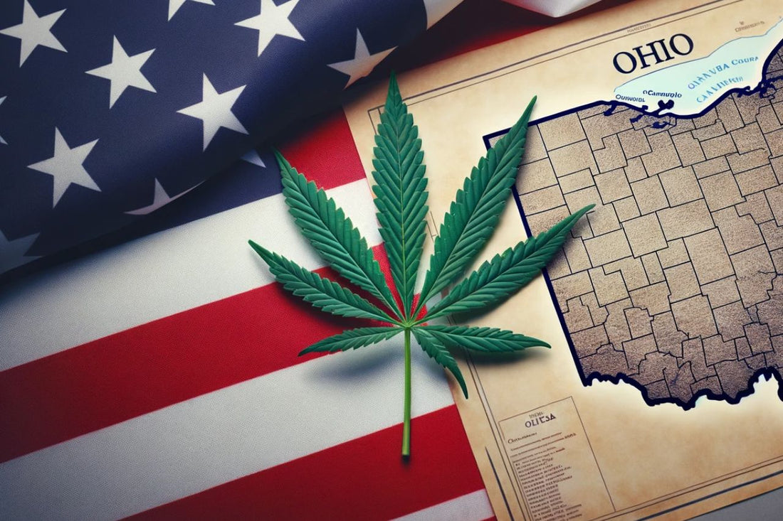 Cannabisblad, USAs flagg, Kart over Ohio