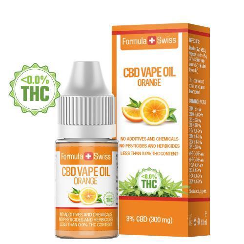 Formula Swiss CBD vape olje Appelsin, 3 % CBD (300 mg), 10 ml flaske og eske