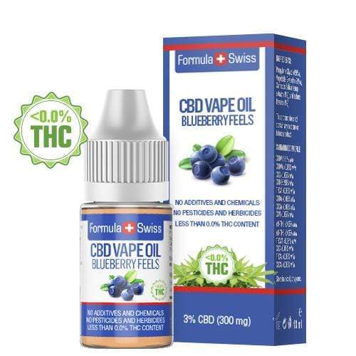 Formula Swiss CBD vape olje Blåbær, 3 % CBD (300 mg), 10 ml flaske og eske