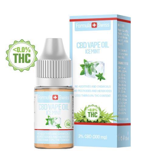 Formula Swiss CBD vape olje Ismynte, 3 % CBD (300 mg), 10 ml flaske og eske