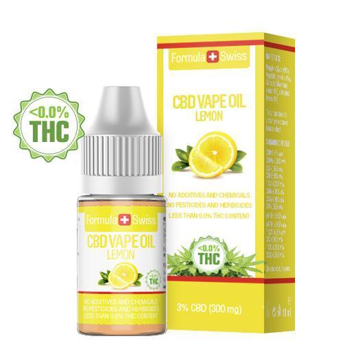 Formula Swiss CBD vape olje Sitron, 3 % CBD (300 mg), 10 ml flaske og eske