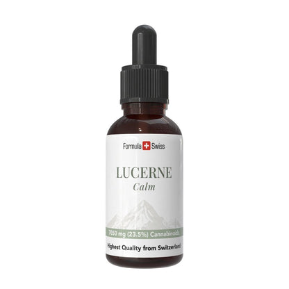 Lucerne Calm-flaske med Formula Swiss-merking på hvit bakgrunn